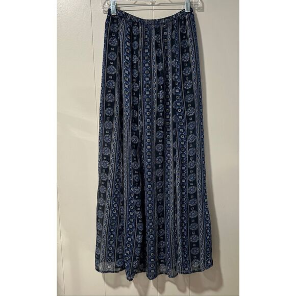 Hollister Boho Maxi Skirt Small Blue Geometric Floral Print Flowy Summer Beach S - Picture 1 of 5